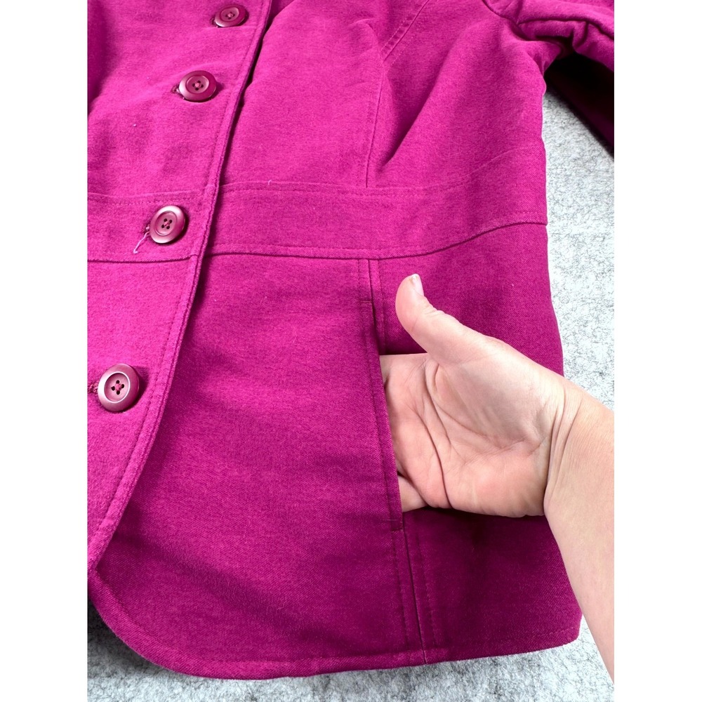 L.L. Bean Fuschia Lined Belted Pea Coat Women's PS Purple Spring Collared Preppy - Picture 6 of 10